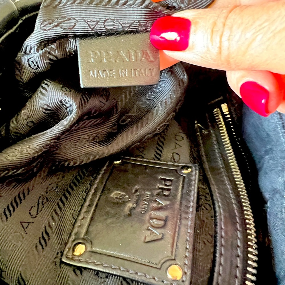 Authentic Prada shoulder handbag. Soft leather with silver hardware. - Picture 14 of 14